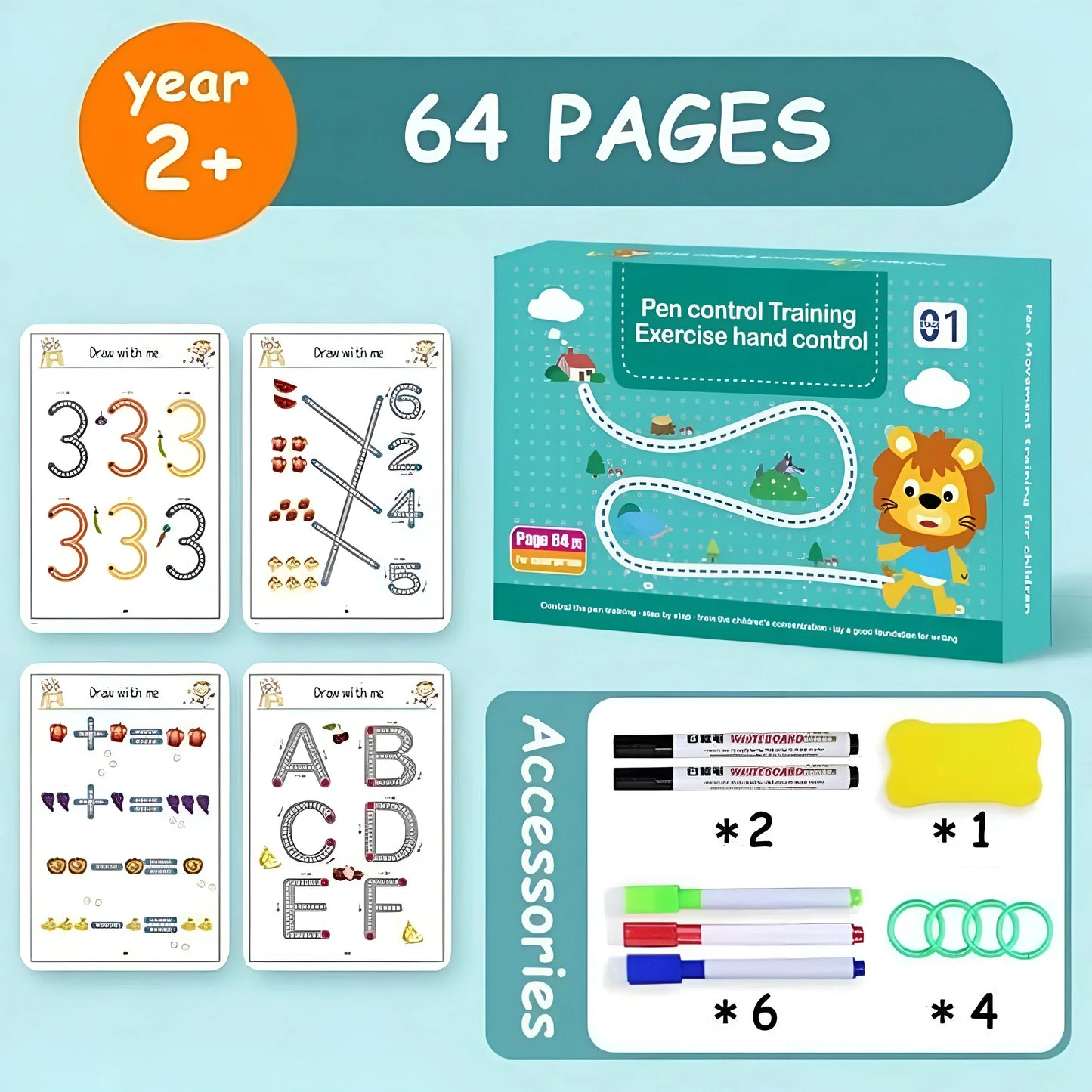 64 Pages Reusable Tracing Line book to improve Hand Writing