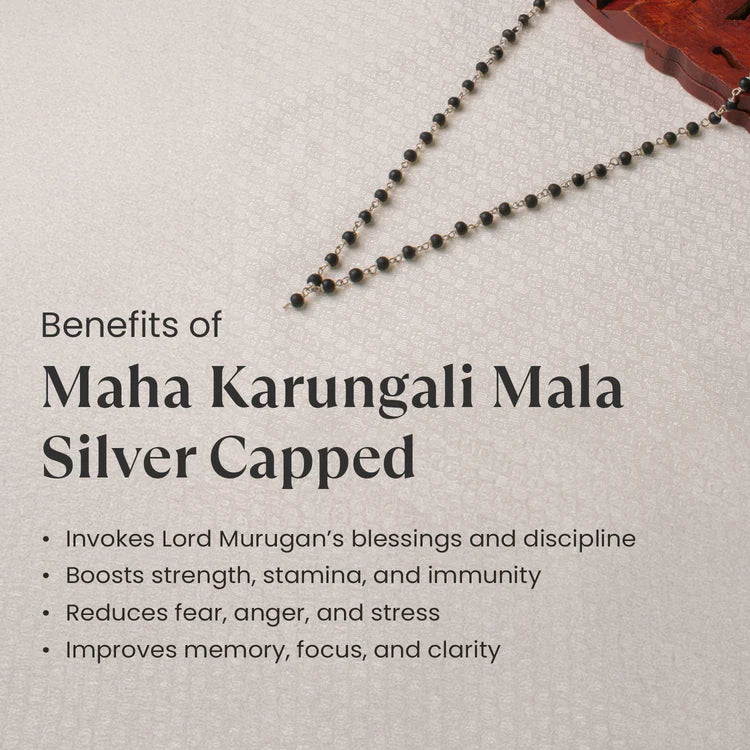 Karungali Mala Silver Plated Cap Necklace- Certified