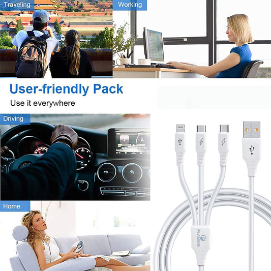 Flamino 60W 3-in-1 Multi Fast Charging Cable White