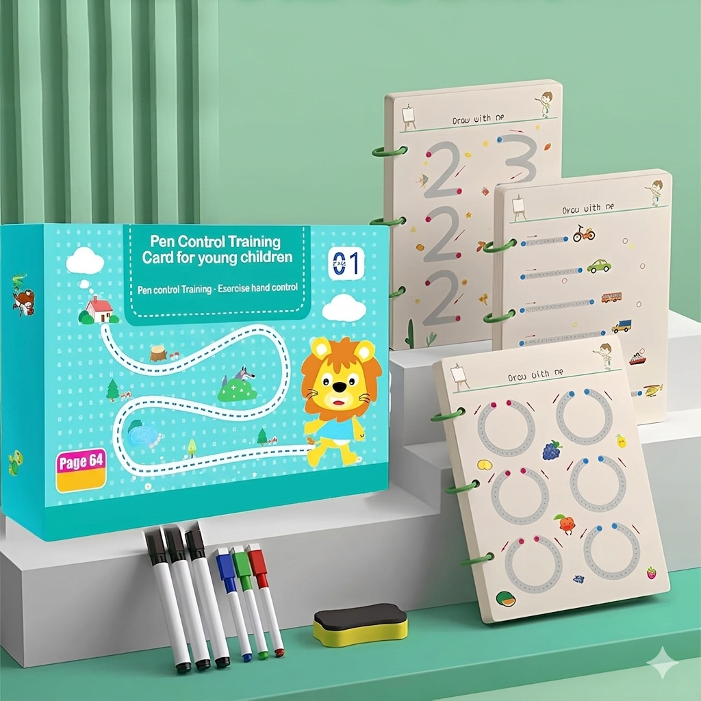 Flamino 68 Pages Reusable Tracing Line book to improve HAND WRITING For kids + (FREE Learning 14000+ pages PDF worksheet for kids)