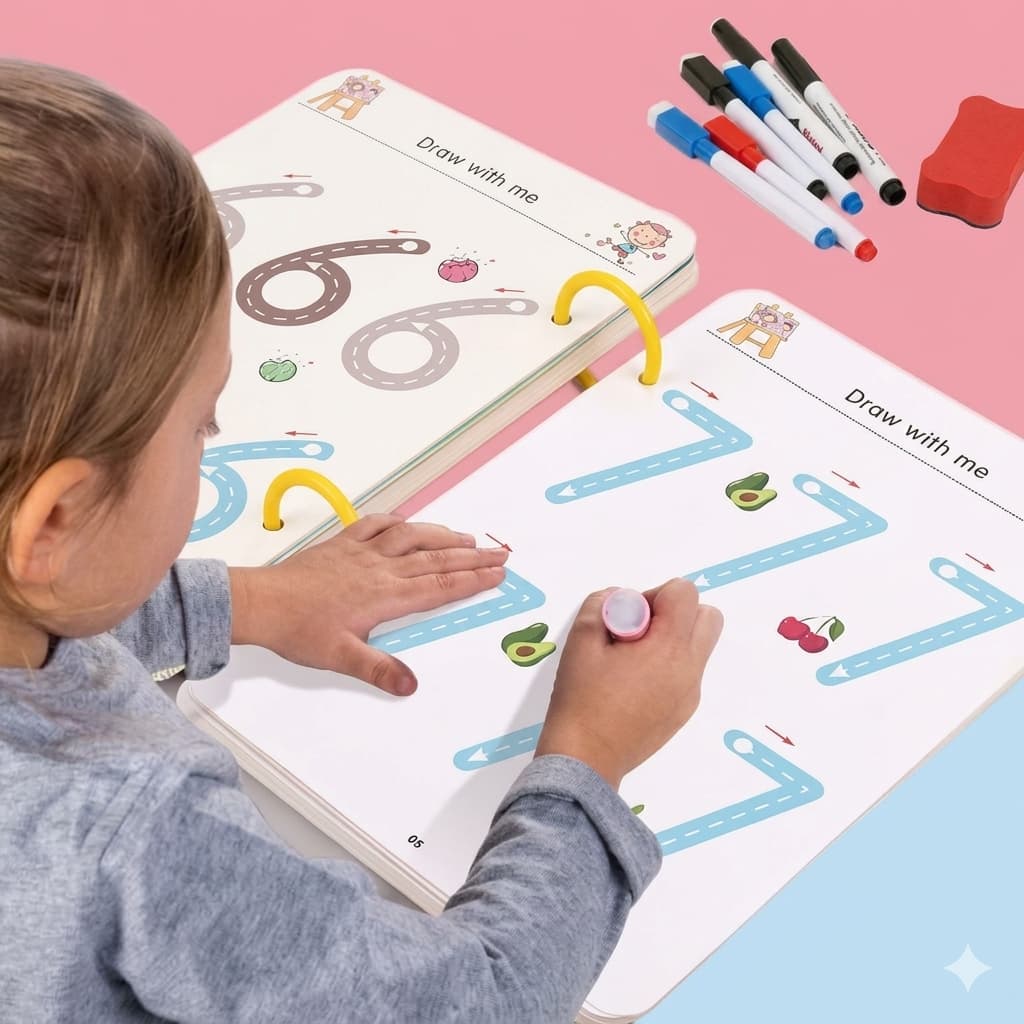 Flamino 68 Pages Reusable Tracing Line book to improve HAND WRITING For kids + (FREE Learning 14000+ pages PDF worksheet for kids)