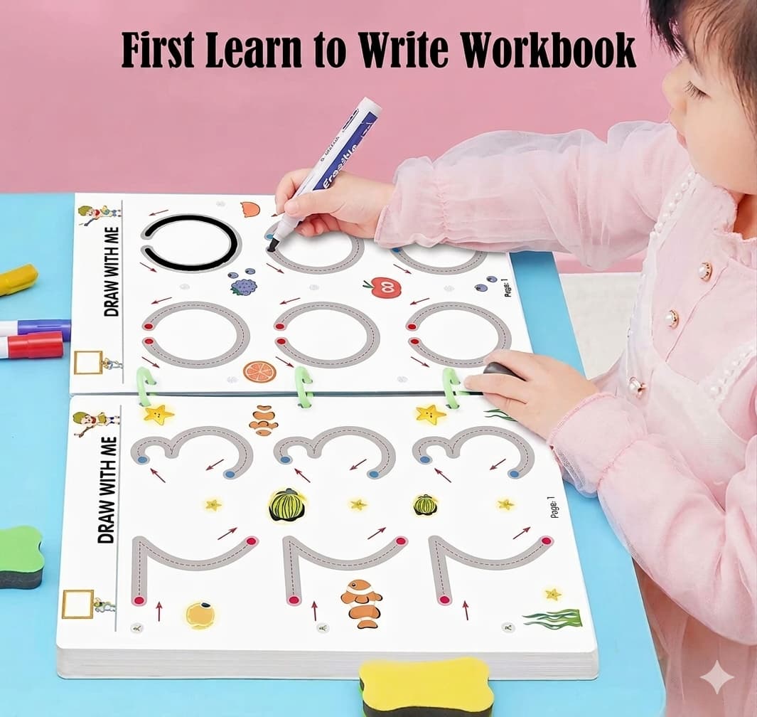 Flamino 68 Pages Reusable Tracing Line book to improve HAND WRITING For kids + (FREE Learning 14000+ pages PDF worksheet for kids)